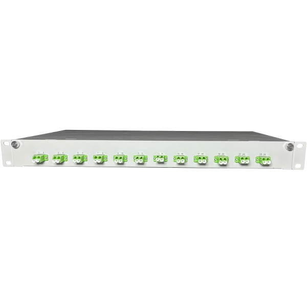 OV-12xLC-D OM5  19 Zoll Spleissbox 12xLC-D OM5  1HE/12/gr CSH 24Pgt 50/125 12Kup lindgrün